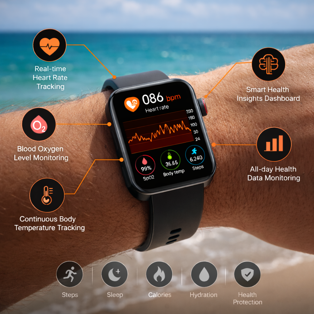 Smartwatch health monitoring by the beach